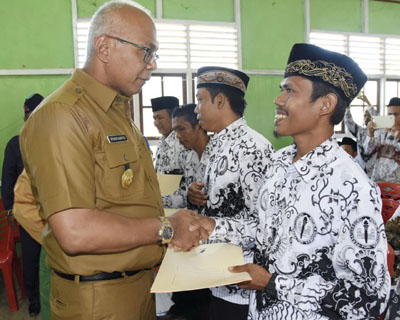 Pj Bupati Inhil Serahkan SK Honorer Bagi Guru TK, SD dan SMP se-Kecamatan Keritang